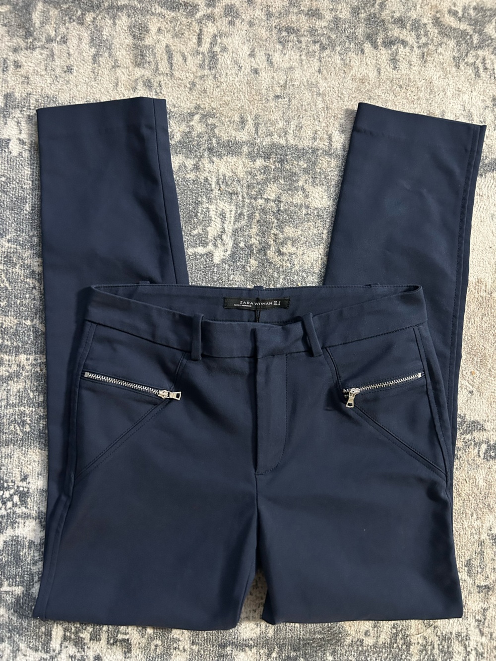Zara Navy Slim Stretch Chinos with Zip Pockets